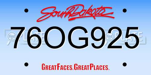 76OG925 South Dakota License Plate