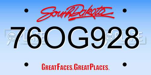 76OG928 South Dakota License Plate