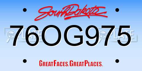 76OG975 South Dakota License Plate