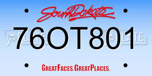 76OT801 South Dakota License Plate