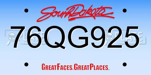 76QG925 South Dakota License Plate