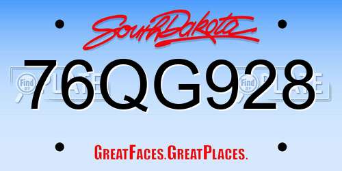 76QG928 South Dakota License Plate