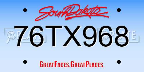 76TX968 South Dakota License Plate