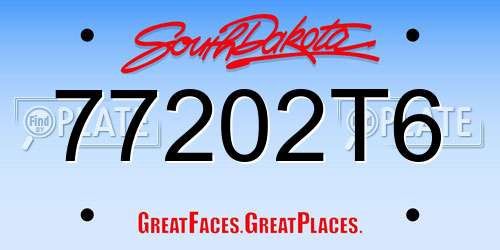 77202T6 South Dakota License Plate