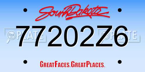 77202Z6 South Dakota License Plate