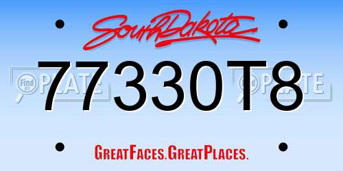 77330T8 South Dakota License Plate