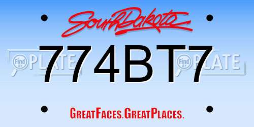 774BT7 South Dakota License Plate