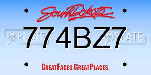 774BZ7 South Dakota License Plate