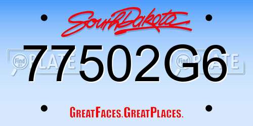77502G6 South Dakota License Plate