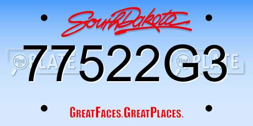 77522G3 South Dakota License Plate