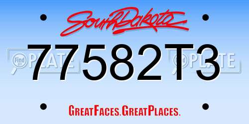 77582T3 South Dakota License Plate