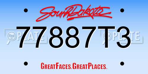 77887T3 South Dakota License Plate