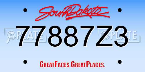 77887Z3 South Dakota License Plate