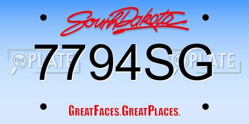 7794SG South Dakota License Plate