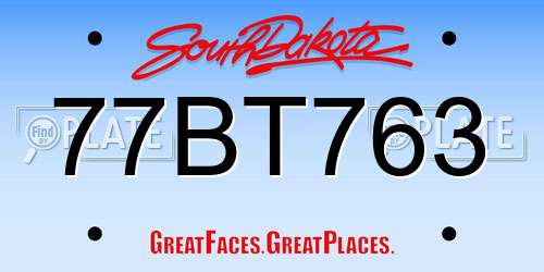 77BT763 South Dakota License Plate