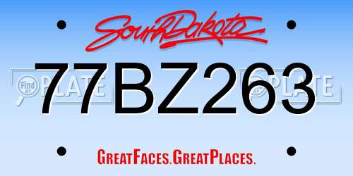 77BZ263 South Dakota License Plate