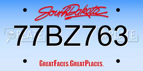 77BZ763 South Dakota License Plate
