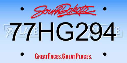 77HG294 South Dakota License Plate