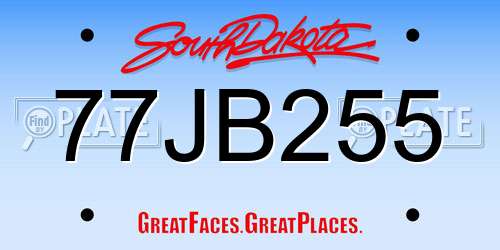 77JB255 South Dakota License Plate