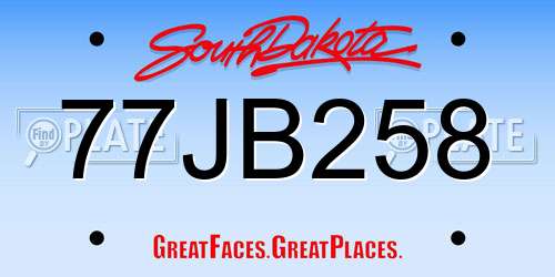 77JB258 South Dakota License Plate