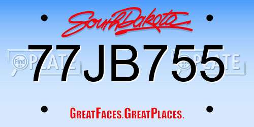 77JB755 South Dakota License Plate