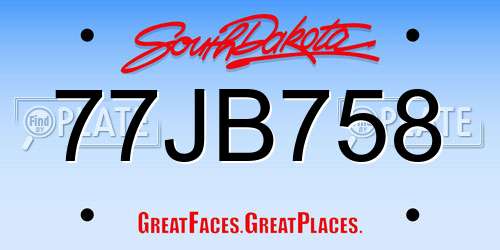 77JB758 South Dakota License Plate