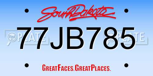 77JB785 South Dakota License Plate
