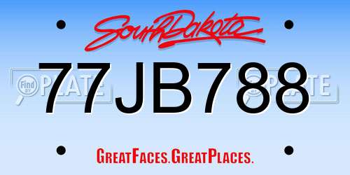 77JB788 South Dakota License Plate
