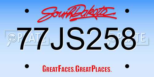 77JS258 South Dakota License Plate
