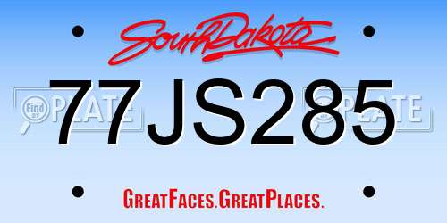 77JS285 South Dakota License Plate