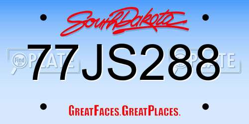 77JS288 South Dakota License Plate
