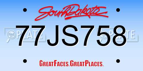 77JS758 South Dakota License Plate