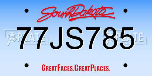 77JS785 South Dakota License Plate