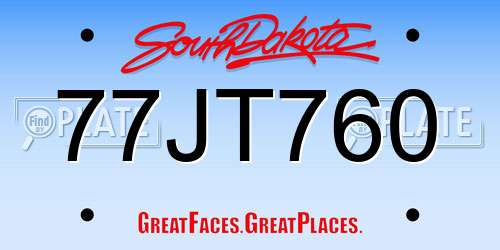 77JT760 South Dakota License Plate