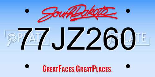 77JZ260 South Dakota License Plate