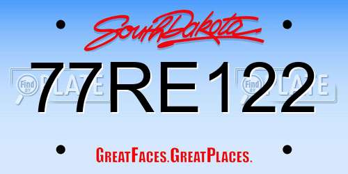 77RE122 South Dakota License Plate