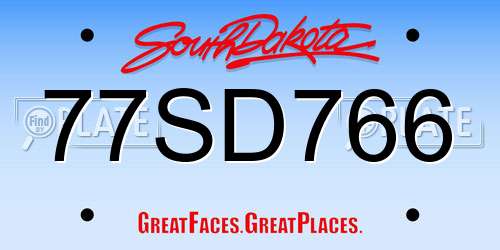77SD766 South Dakota License Plate