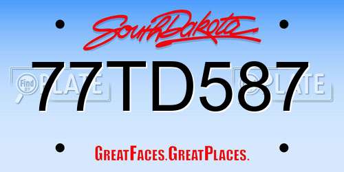 77TD587 South Dakota License Plate