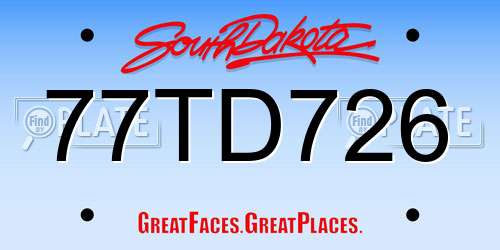 77TD726 South Dakota License Plate