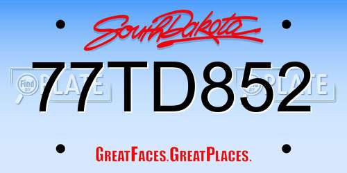 77TD852 South Dakota License Plate