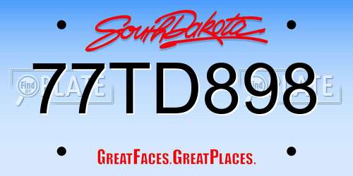 77TD898 South Dakota License Plate