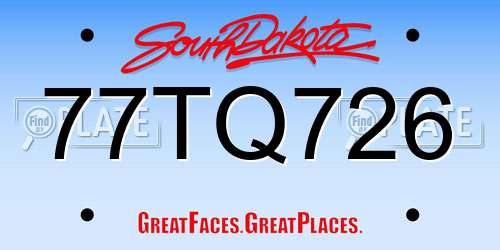 77TQ726 South Dakota License Plate