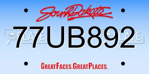 77UB892 South Dakota License Plate
