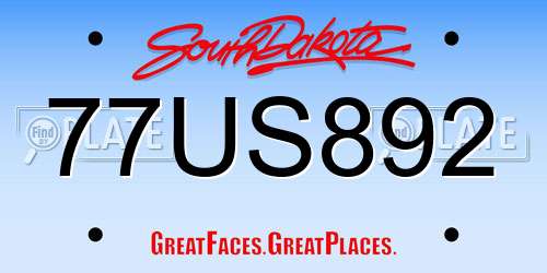 77US892 South Dakota License Plate