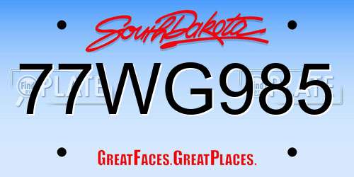 77WG985 South Dakota License Plate