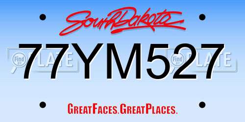 77YM527 South Dakota License Plate