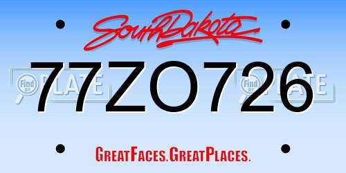 77ZO726 South Dakota License Plate