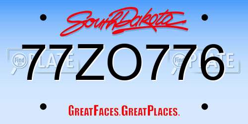 77ZO776 South Dakota License Plate