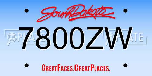 7800ZW South Dakota License Plate