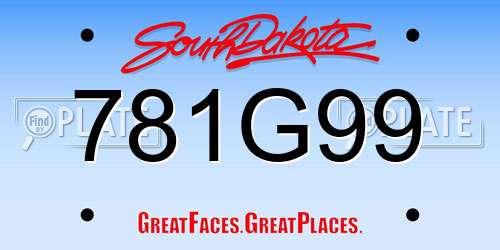 781G99 South Dakota License Plate